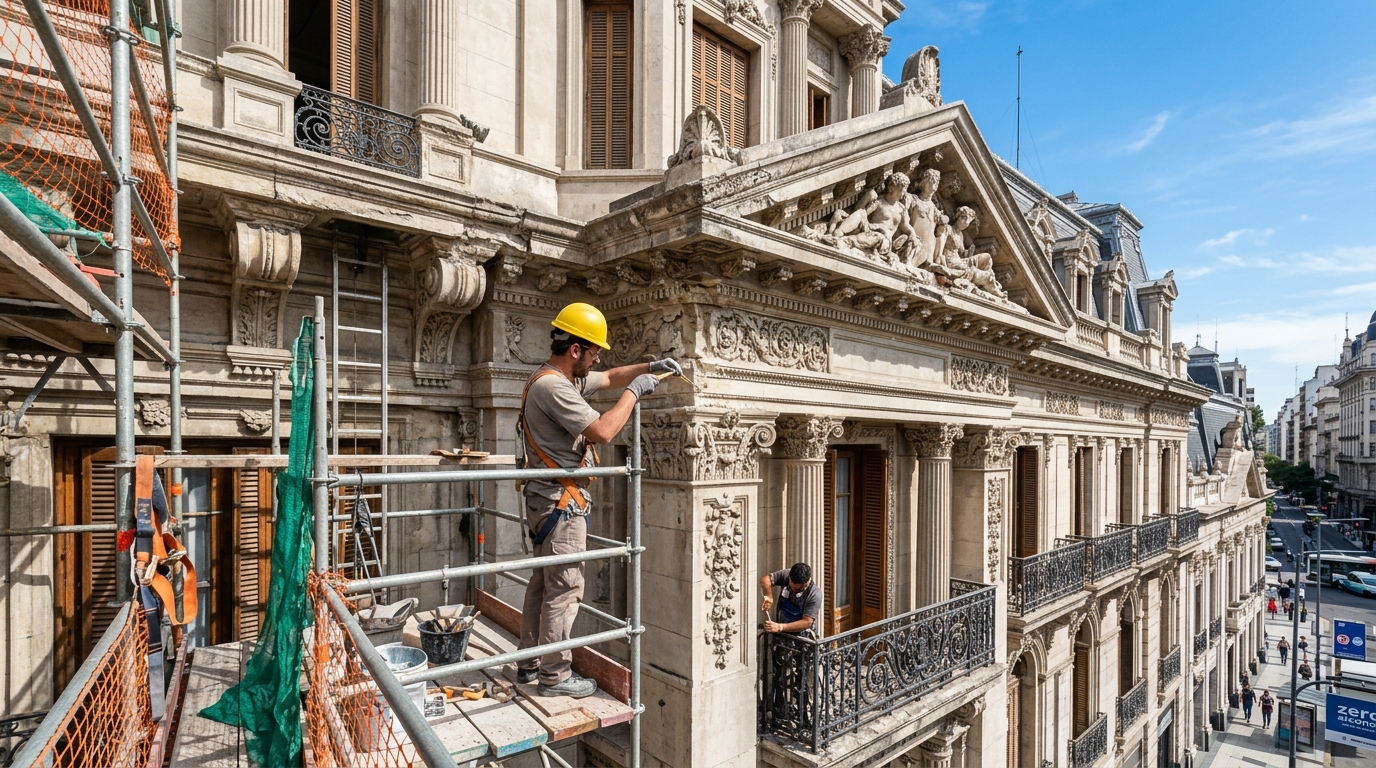 Restauración de fachada patrimonial en San Telmo